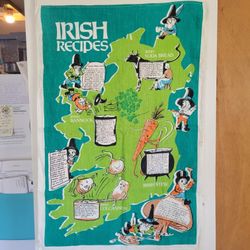 Vintage Irish Recipes Linen Kitchen Towel w/ Graphics 27"x18"