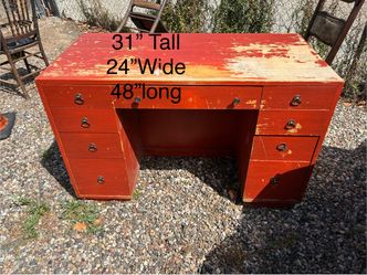 Vintage Wood Kneehole Desk with Drawers