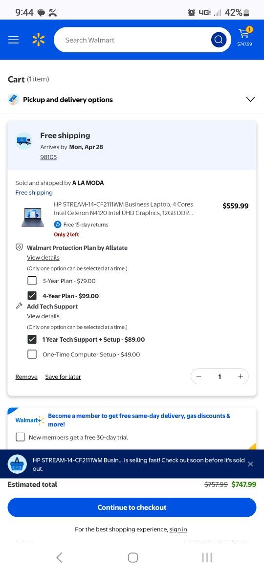 HP Laptop Model 14-cf2111wm "64GB*