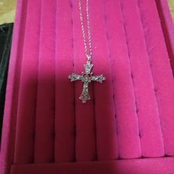 21 Inch Sterling Pink Topaz Cross Necklace 