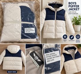 Boys Puffer Jacket Navy/Cream Size 8-9