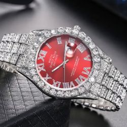 Silver / Red Colored Bling Watch 