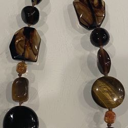 Vintage Brown Glass Necklace Choker 18” Long