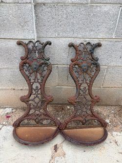 Pair of Antique Cast Iron Medusa Wall Planters - 30” Tall
