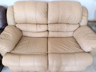 Beige Leather Loveseat Sofa and 3 seats couch