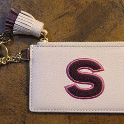 New Pink 'S' Monogram Tory Burch Keychain Wallet