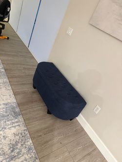 Navy Blue Tufted Upholstered Ottoman Bench