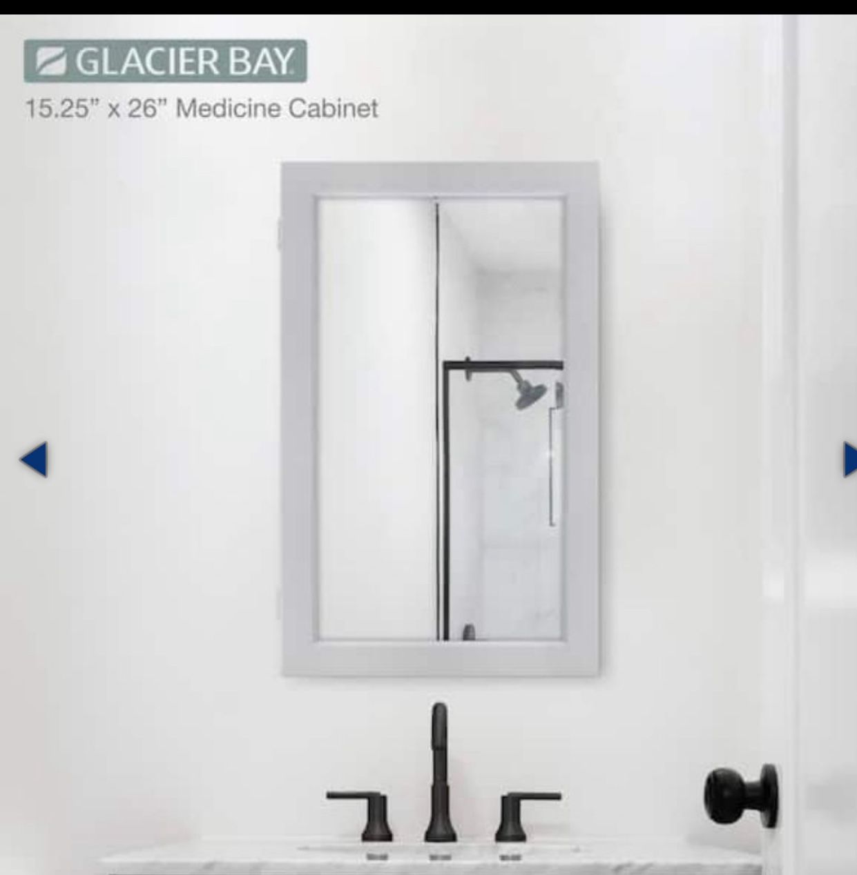 Glacier Bay 15-1/4 in. W x 26 in. H Framed Recessed or Surface-Mount Bathroom Medicine Cabinet with Mirror, Gray (Retail $64)