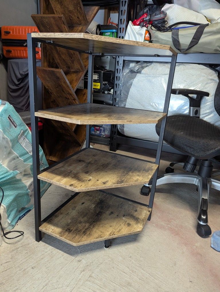 15.5"W x 31.5"H - Metal Framed Wood Corner Shelf