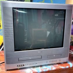 Vintage Toshiba TV television with VHS and DVD player and Lot of Classic VHS tapes