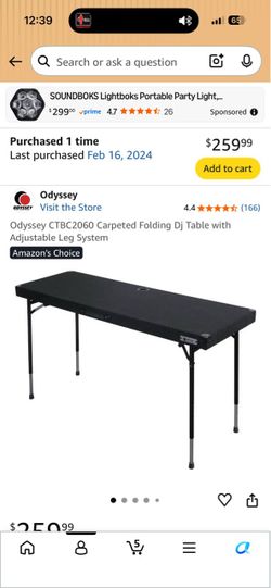 Odyssey CTBC2060 Carpeted Folding Dj Table with Adjustable Leg System