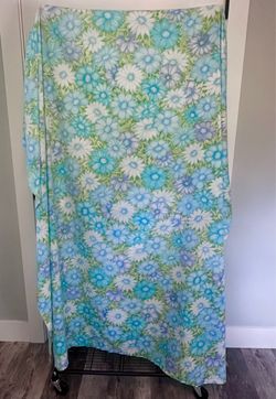 One vintage Monticello Cannon Twin Flat Sheet - Flower Power 1970's big floral  Aqua Blue, Purple, Green  Made in USA