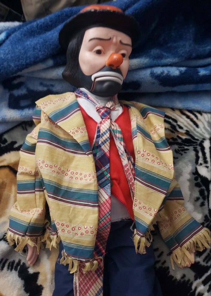 Vintage Emmett Kelly Ventriloquist Puppet Talking Clown 30" Juro Novelty USA