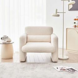 Beige Accent Arm Chair Lamb Fleece Fabric Sofa Modern Single Sofa with Support Pillow