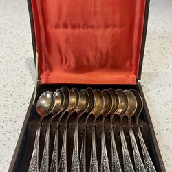 Antique Set Of 12 Gold Plated Tea/ Coffee Spoons In Gifted Box. Made In USSR. 