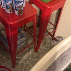 Two Red Bar Stools 