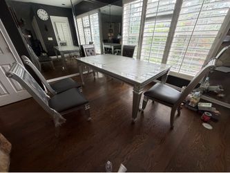 Silver Glam Dining Table and 6 Chairs Set