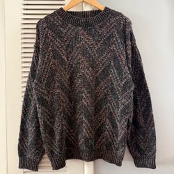 Vintage 90’s Tony Lambert Black Multicolored Knit Sweater Sz Medium
