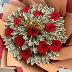 Bouquet of bills and roses