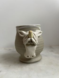 Studio Art Pottery Coffee Mug With Unicorn Head  Approximately 5”