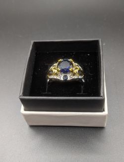Vintage Gold And Silver Sapphire Filigree Ring 