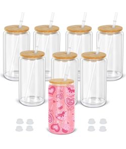 16 Oz Snow Globe Tumbler, 8 Pack Pre-Drilled Sublimation Glass Cup For Glitter Snow Globe Diy, Double Wall Sublimation Glass Tumbler
