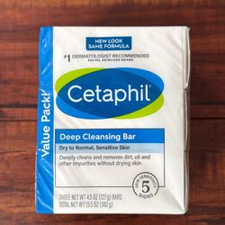 CETAPHIL Deep Cleansing Bar; Dry To Normal, Sensitive Skin: 3 Bars