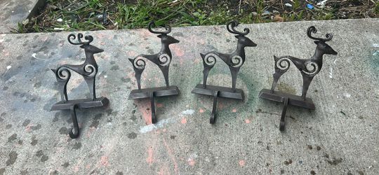 Set of 4 Metal Reindeer Christmas Stocking Holders
