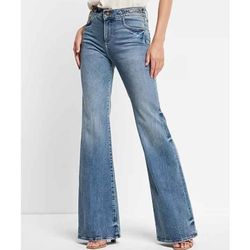 NEW Express women's size 4R mid rise medium wash horsebit '70s flare bell bottom blue jeans