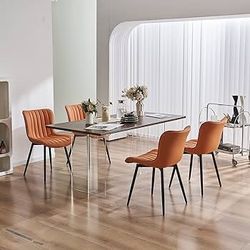  Dining Chairs Set of 4 Camel Mid Century Modern Kitchen Chairs Armless Faux Leather Upholstered Dinner Side Chair with Back for Guest Reception Livin