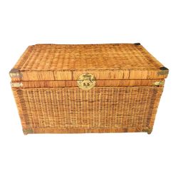 Asian Chinoiserie Trunk With Brass Hardware