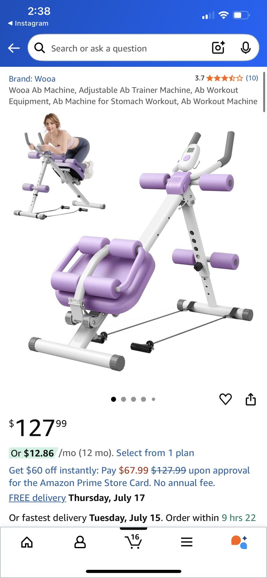 Wooa Ab Machine, Adjustable Ab Trainer Machine, Ab Workout Equipment, Ab Machine for Stomach Workout, Ab Workout Machine