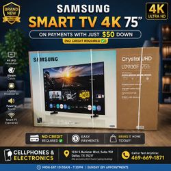 Samsung Smart TV 4K 75" Brand new sealed - on payments with just $50 down today (take home no credit required ✅)