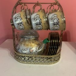 European-Style Big Ceramic Golden Tea Set 