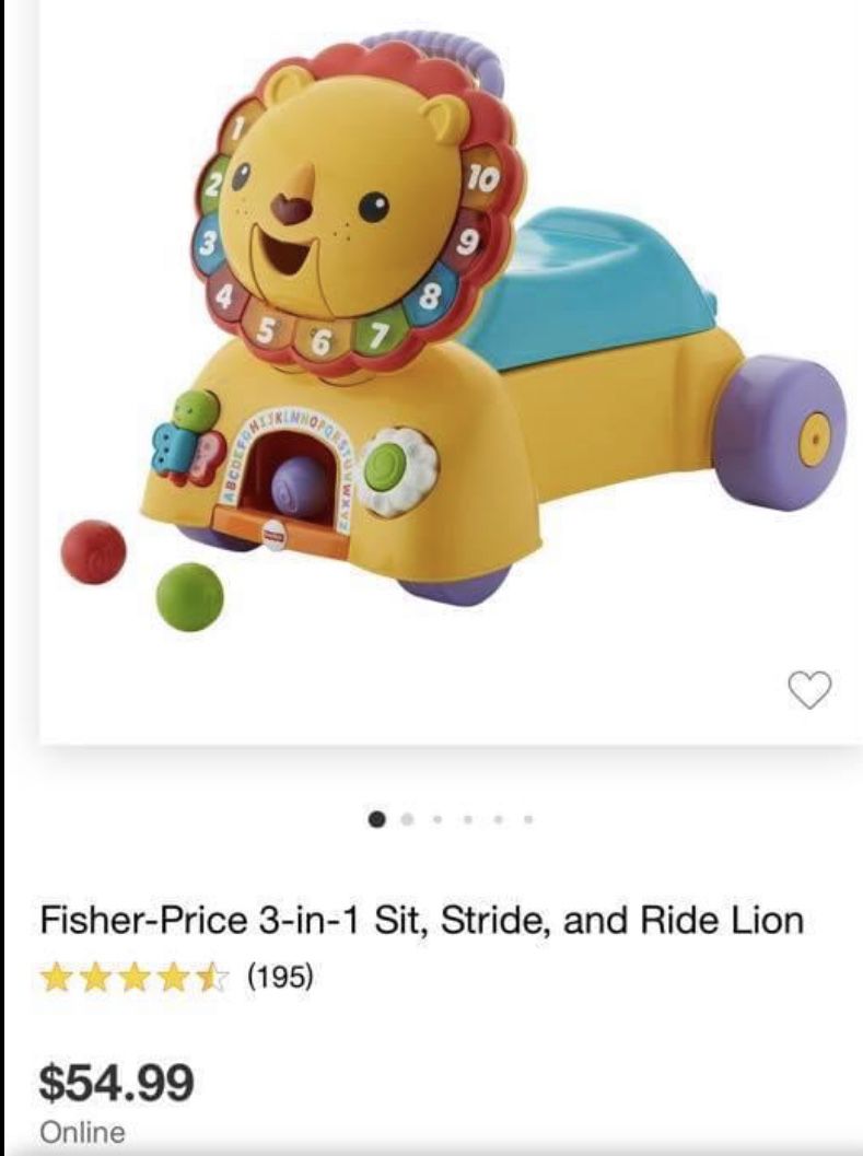 Riding sit to stand lion. Plays music
