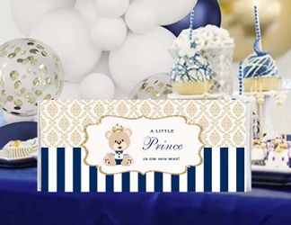Royal Prince Teddy Bear Baby Shower Candy Bar Wrappers – Set of 20