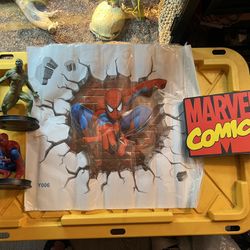 Spiderman Statue , wall Decal And Marvel Sign