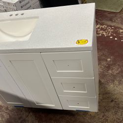 Glacier Bay Bannister 37 in. Single Sink White Bath Vanity with Granite-Look Colorpoint White Cultured Marble Top (Assembled)