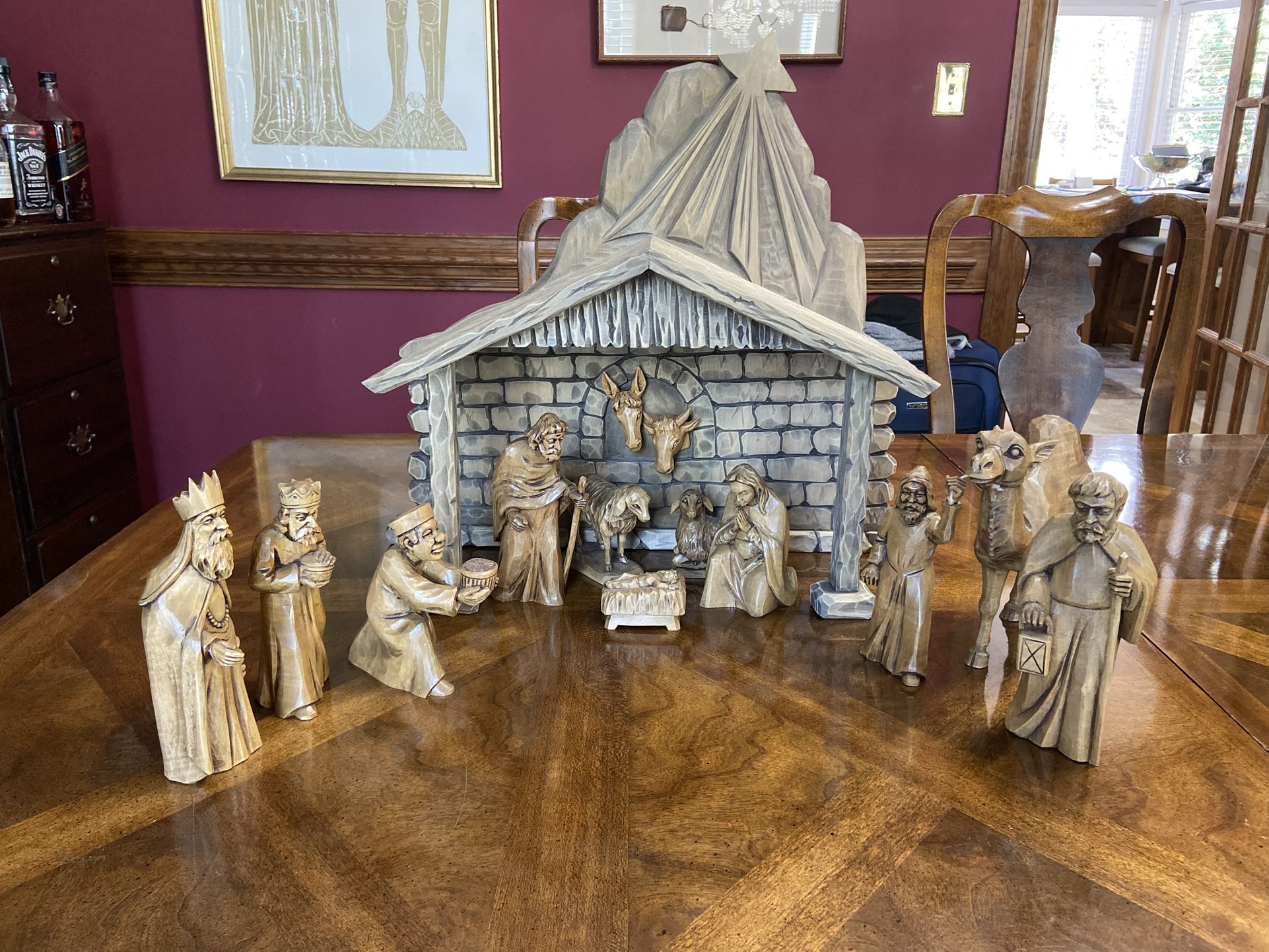 Vintage Hand-Carved Wooden Nativity Set