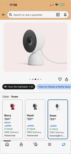 Google Nest Cam Indoor (Wired, 3rd Gen) – Snow White (with OEM Cable & Power Adapter)