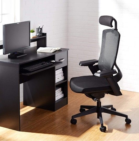 AmazonCommercial Ergonomic High-Back Executive Mesh Chair, with Adjustable Lumbar Support, Headrest and 3D Armrests

