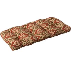 Like New Pillow Perfect Indoor/Outdoor Red/Tan Damask Wicker Loveseat Cushion