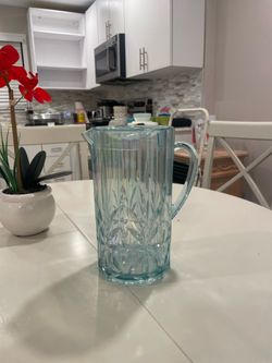Blue Plastic Water Pitcher with Lid