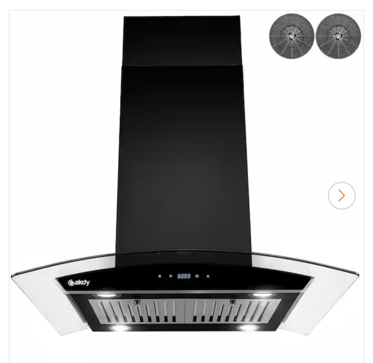 30 in. 343 CFM Convertible Kitchen Island Mount Range Hood in Black Painted Stainless Steel with Tempered Glass