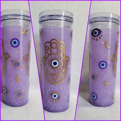 Purple Hamsa And Evil Eye Snowglobe Tumbler 