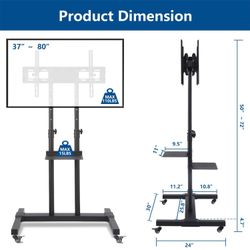(Dual Monitor/TV) Modern Black Large Heavy Duty Mobile TV Stand Rolling TV Cart for 40 to 90 inch Black Dual Metal Shelf
