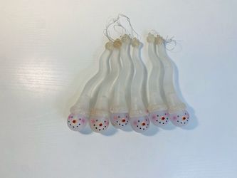 Vintage Solid Glass Snowman Icicle Ornaments Set of 6, Lampwork Art Glass Twist