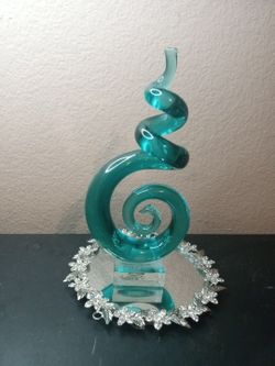 EXQUISITE Murano Italy 10" Teal Art Glass Swirl Sculpture