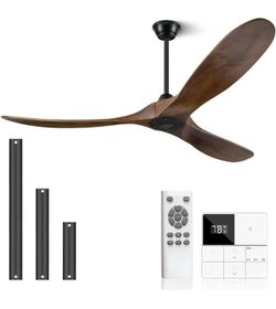 52 inch Outdoor Ceiling Fans without Lights and Remote Control, 3 Blade Ceiling Fan No Lights High CFM Quiet Wood Walnut Outdoor Fan, Propeller Ceilin