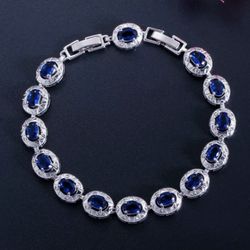 September Birthstone Blue Sapphire, 925 Sterling Silver Bracelet 